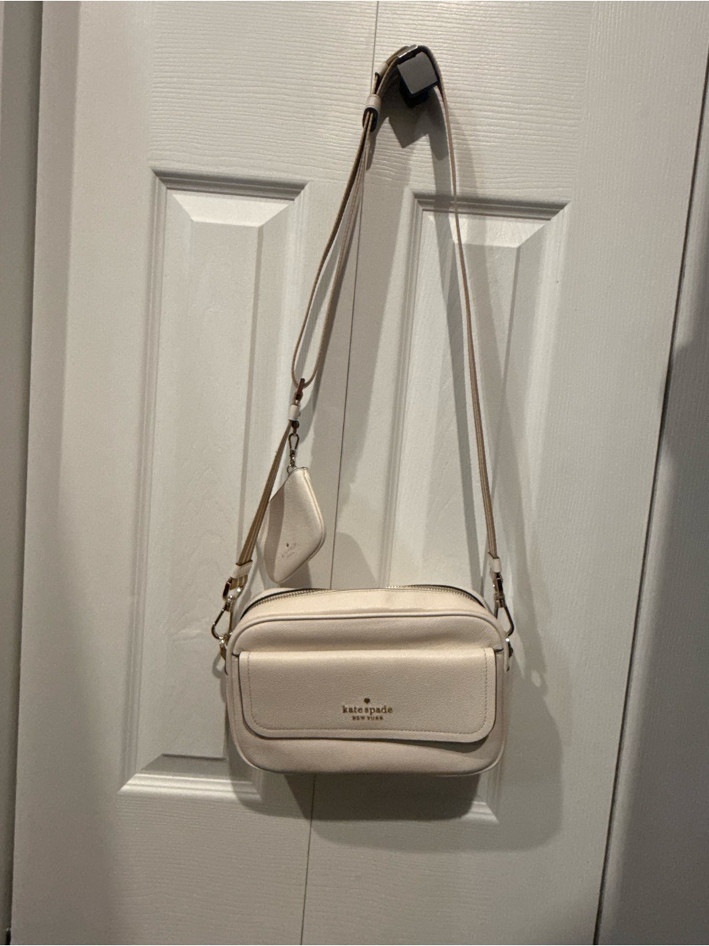 kate spade cream pebble leather crossbody camera bag with pouch